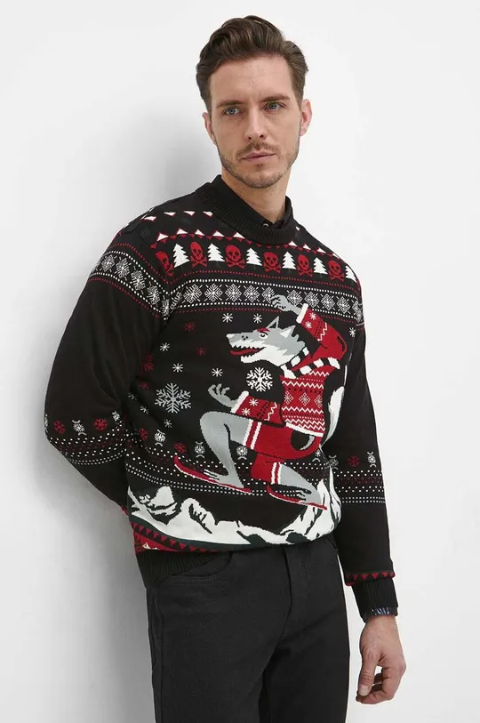 Sweter męski z motywem świątecznym kolor czarny 60 % Bawełna, 40 % Akryl