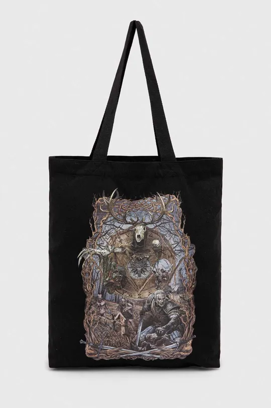 čierna Bavlnená taška dámska z kolekcie The Witcher x Medicine čierna farba Dámsky