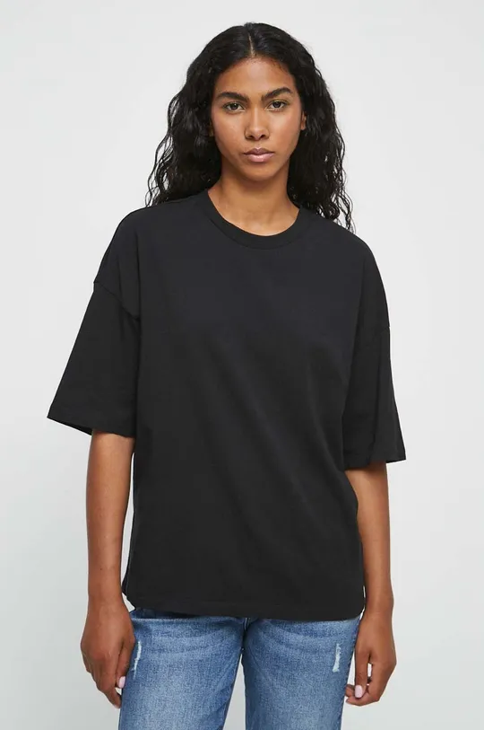 czarny T-shirt bawełniany damski kolor czarny Damski