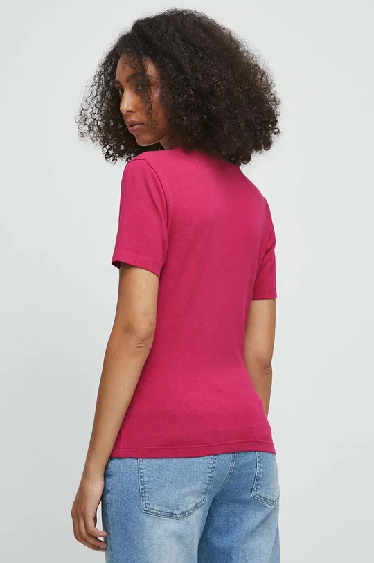 T-shirt bawełniany damski gładki z domieszką elastanu kolor różowy 93 % Bawełna, 7 % Elastan