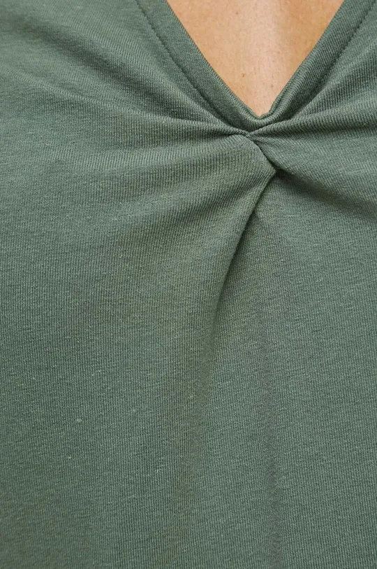T-shirt bawełniany damski gładki z domieszką elastanu kolor zielony Damski