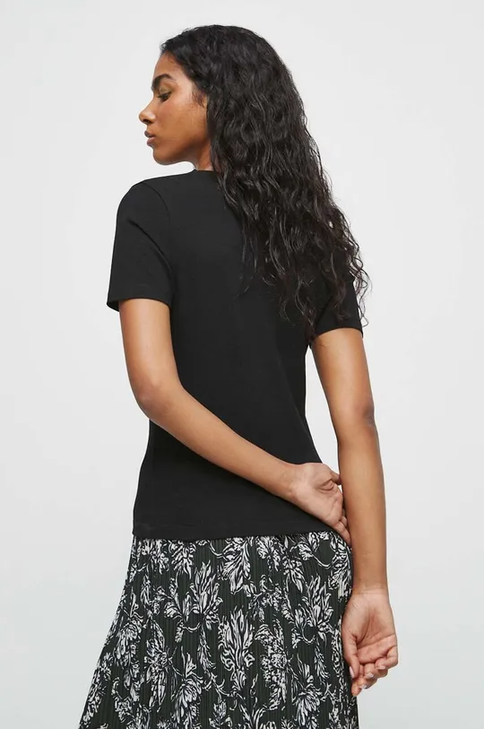 T-shirt bawełniany damski gładki z domieszką elastanu kolor czarny 93 % Bawełna, 7 % Elastan