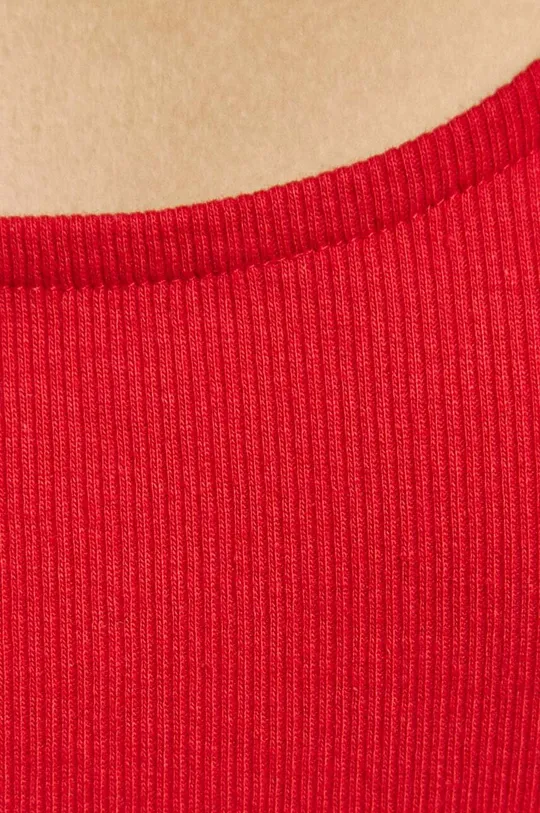 T-shirt bawełniany damski prążkowany z domieszką elastanu kolor czerwony Damski