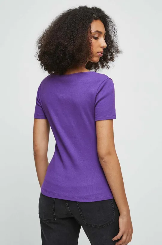 T-shirt bawełniany damski prążkowany z domieszką elastanu kolor fioletowy 95 % Bawełna, 5 % Elastan