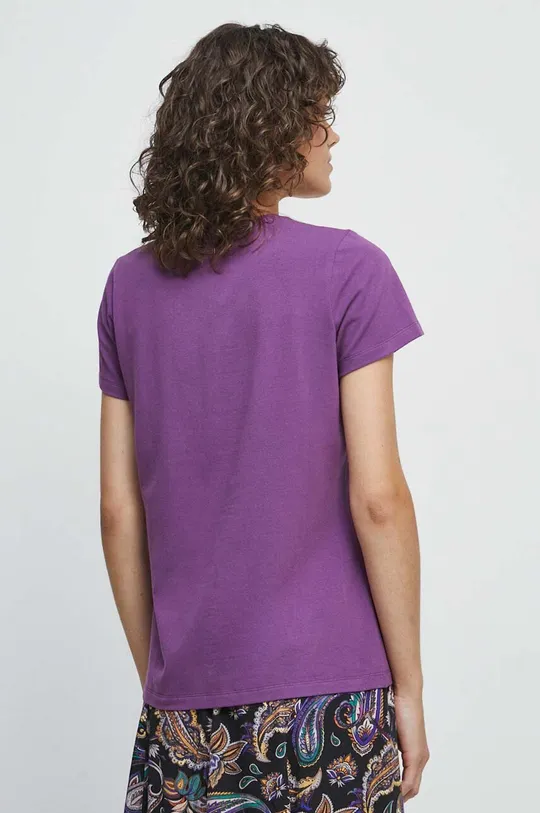 T-shirt bawełniany damski gładki z domieszką elastanu kolor fioletowy 95 % Bawełna, 5 % Elastan