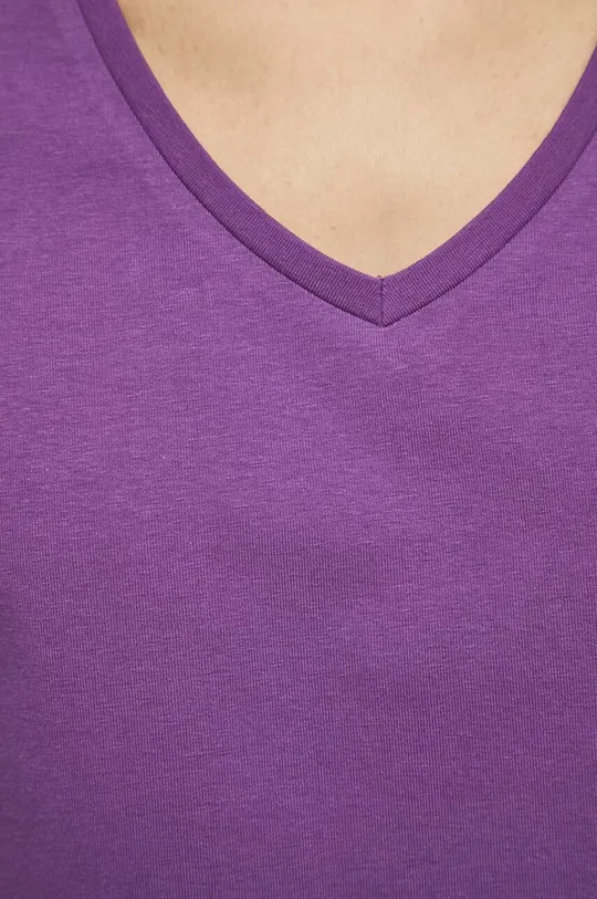 T-shirt bawełniany damski gładki z domieszką elastanu kolor fioletowy Damski
