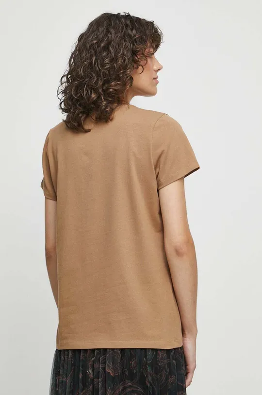 T-shirt bawełniany damski gładki z domieszką elastanu kolor beżowy 95 % Bawełna, 5 % Elastan