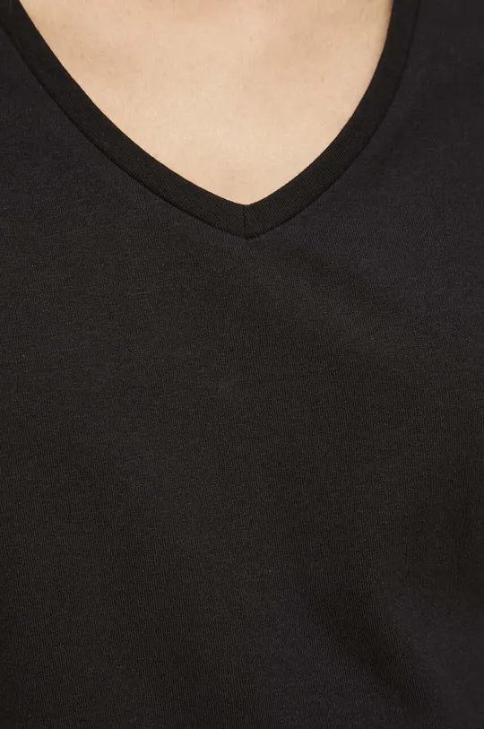 T-shirt bawełniany damski gładki z domieszką elastanu kolor czarny Damski