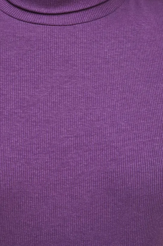 T-shirt damski z golfem prążkowany kolor fioletowy Damski