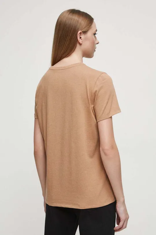 T-shirt bawełniany damski gładki kolor beżowy Materiał zasadniczy: 95 % Bawełna, 5 % Elastan