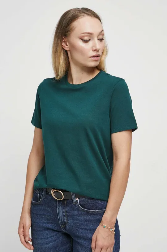 zielony T-shirt bawełniany damski gładki kolor zielony Damski