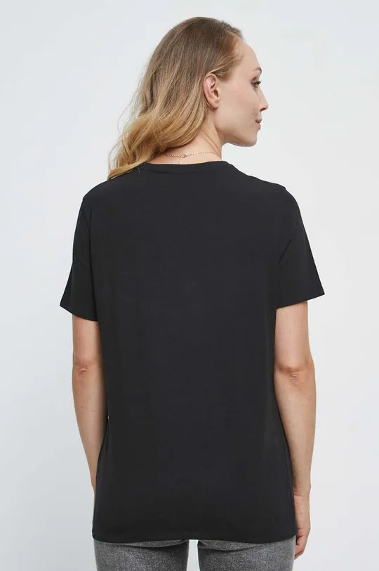 T-shirt bawełniany damski gładki kolor czarny Materiał zasadniczy: 95 % Bawełna, 5 % Elastan