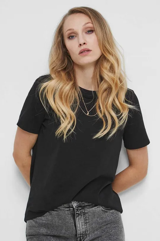 czarny T-shirt bawełniany damski gładki kolor czarny