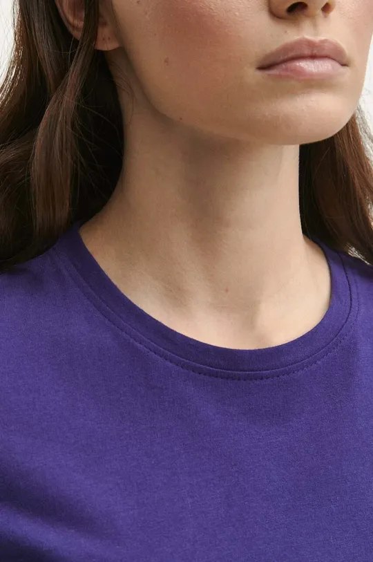 T-shirt bawełniany damski gładki kolor fioletowy Damski