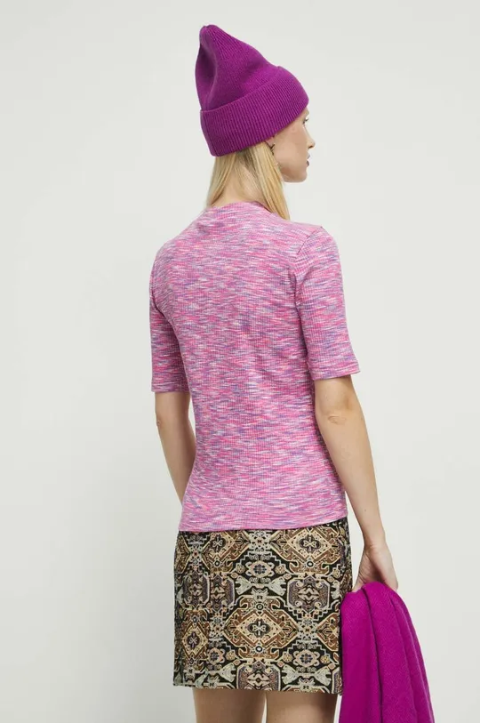 T-shirt damski prążkowany kolor różowy 95 % Bawełna, 5 % Elastan