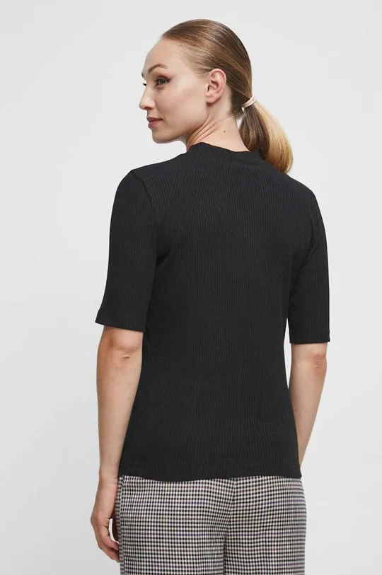 T-shirt damski prążkowany kolor czarny 95 % Bawełna, 5 % Elastan