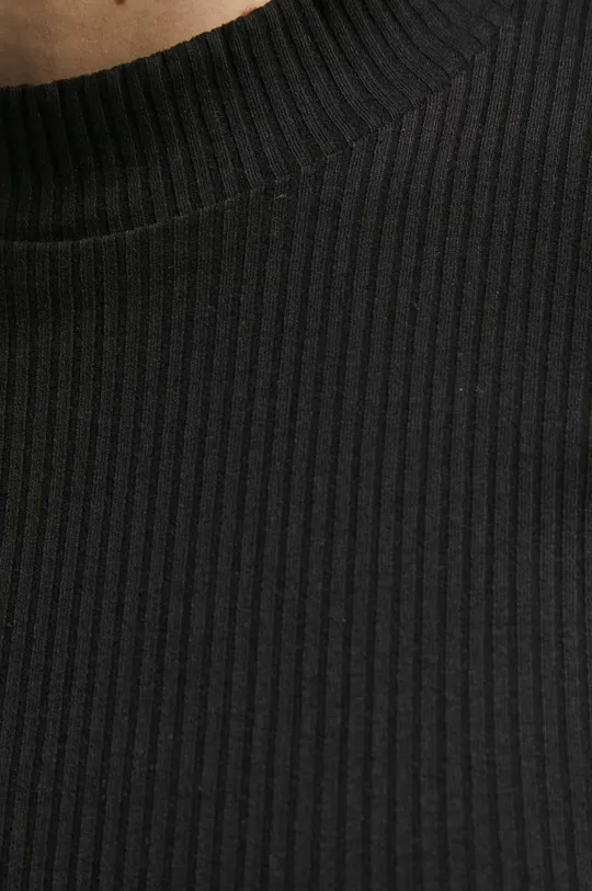 T-shirt damski prążkowany kolor czarny Damski