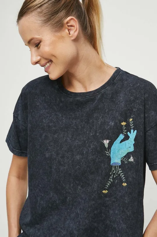 T-shirt bawełniany damski z nadrukiem kolor szary Damski