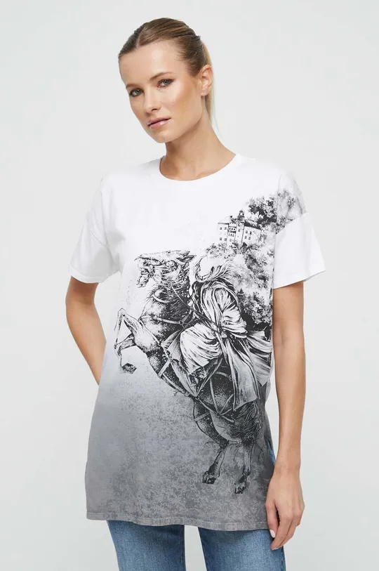T-shirt bawełniany damski z kolekcji Zamkowe Legendy kolor biały biały