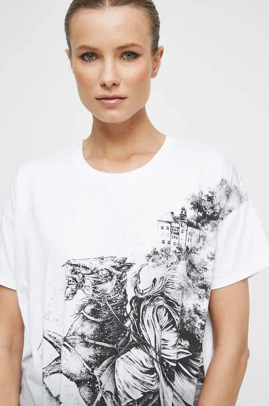 T-shirt bawełniany damski z kolekcji Zamkowe Legendy kolor biały Damski