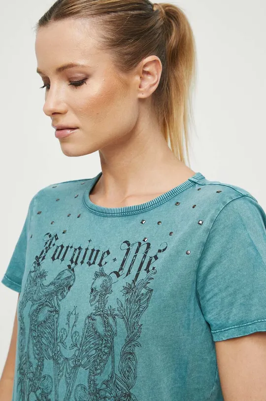 T-shirt bawełniany damski z kolekcji Zamkowe Legendy kolor zielony Damski