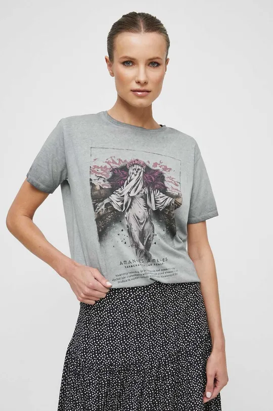 T-shirt bawełniany damski z kolekcji Zamkowe Legendy kolor szary szary