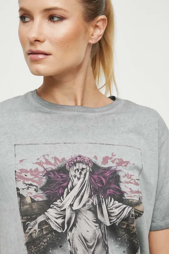 T-shirt bawełniany damski z kolekcji Zamkowe Legendy kolor szary Damski
