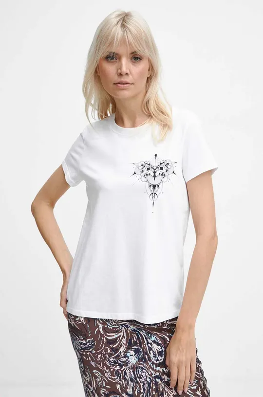 T-shirt bawełniany damski z domieszką elastanu kolor biały 95 % Bawełna, 5 % Elastan
