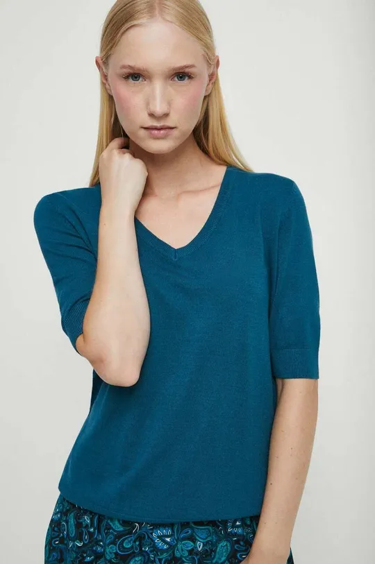 turkusowy T-shirt damski gładki kolor turkusowy Damski