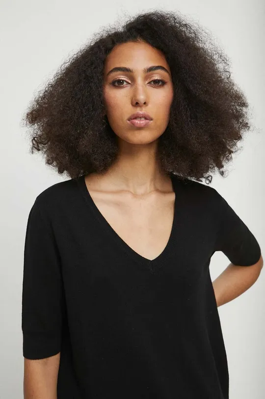 czarny T-shirt damski gładki kolor czarny Damski