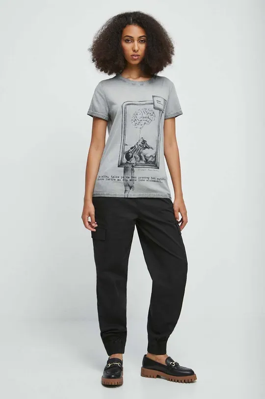 T-shirt bawełniany damski - Kolekcja jubileuszowa. 2023 Rok Wisławy Szymborskiej x Medicine, kolor szary szary