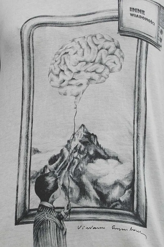 T-shirt bawełniany damski - Kolekcja jubileuszowa. 2023 Rok Wisławy Szymborskiej x Medicine, kolor szary