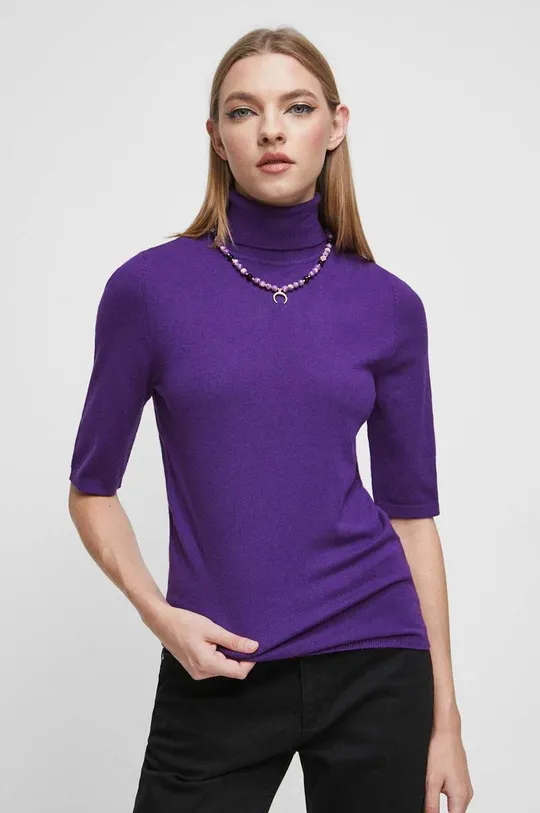 fioletowy T-shirt damski gładki kolor fioletowy Damski