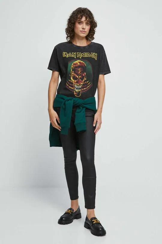 T-shirt bawełniany damski Iron Maiden kolor szary szary