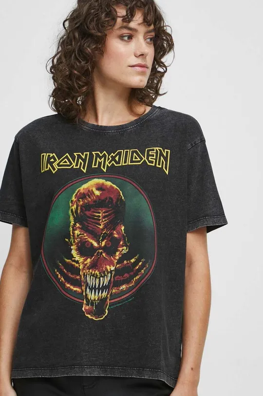 szary T-shirt bawełniany damski Iron Maiden kolor szary
