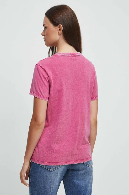 różowy T-shirt bawełniany damski z kolekcji Graficzny Atlas Zwierząt kolor różowy