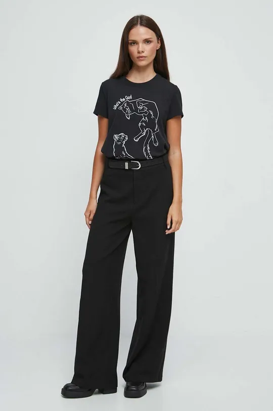 T-shirt bawełniany damski z kolekcji Graficzny Atlas Zwierząt kolor czarny Damski