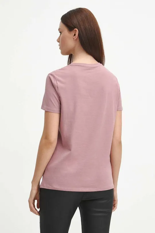 T-shirt bawełniany damski z domieszką elastanu kolor różowy 95 % Bawełna, 5 % Elastan