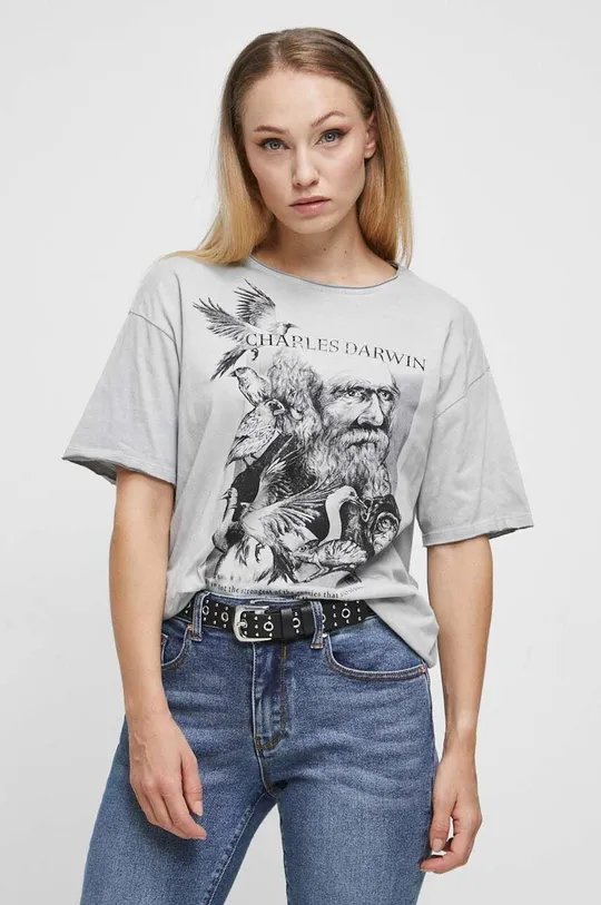 T-shirt bawełniany damski z kolekcji Science kolor szary szary