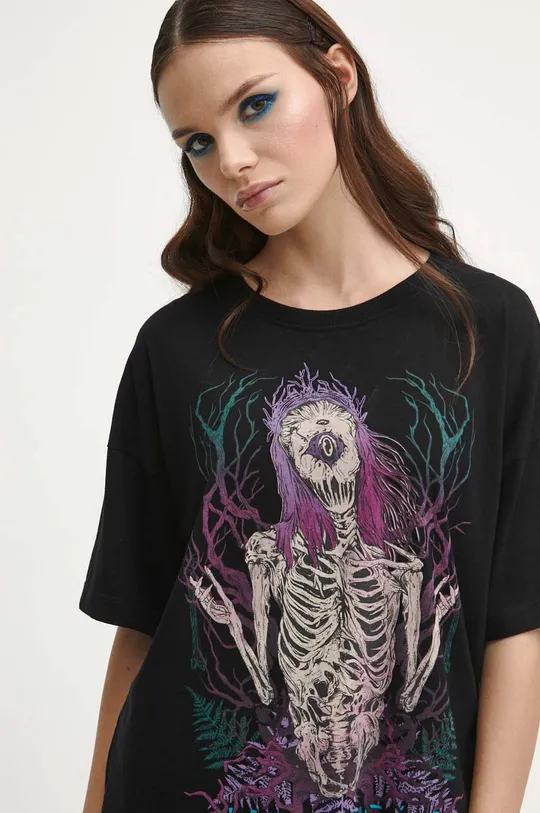 T-shirt bawełniany damski z kolekcji Bestiariusz kolor czarny Damski