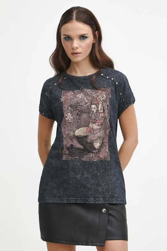T-shirt bawełniany damski z kolekcji Bestiariusz kolor szary szary