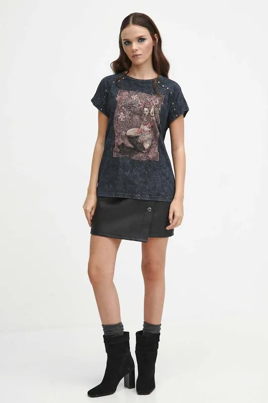 T-shirt bawełniany damski z kolekcji Bestiariusz kolor szary 100 % Bawełna