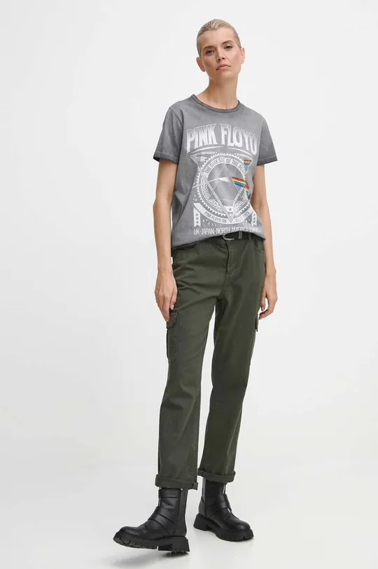 szary T-shirt bawełniany damski Pink Floyd kolor szary Damski