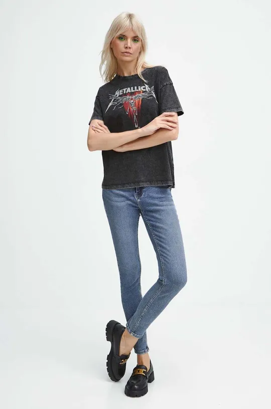 T-shirt bawełniany damski Metallica kolor szary szary