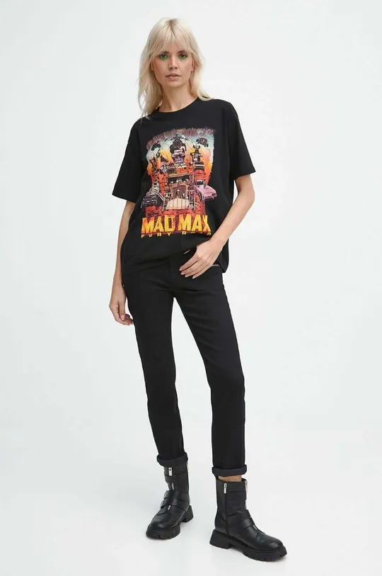czarny T-shirt bawełniany damski Mad Max kolor czarny Damski