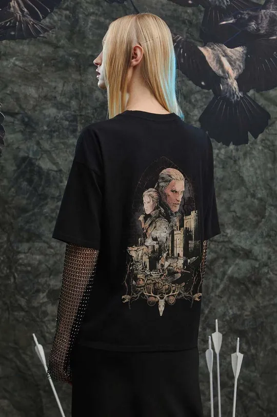 czarny T-shirt damski z kolekcji The Witcher x Medicine kolor czarny