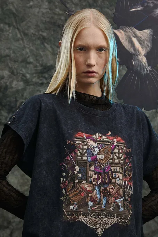 T-shirt bawełniany damski z kolekcji The Witcher x Medicine kolor szary Damski