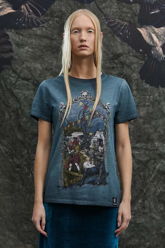 T-shirt bawełniany damski z kolekcji The Witcher x Medicine kolor turkusowy turkusowy