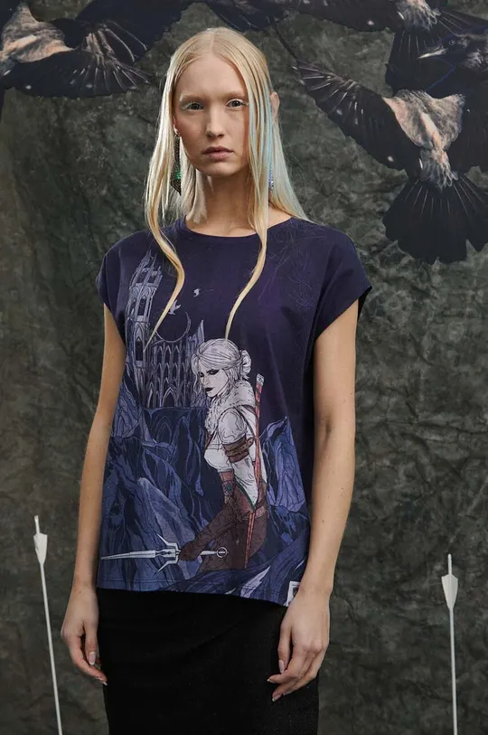 Bavlněné tričko dámské z kolekce The Witcher x Medicine tmavomodrá barva námořnická modř