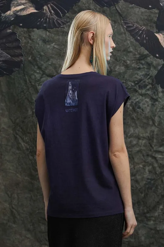 granatowy T-shirt bawełniany damski z kolekcji The Witcher x Medicine kolor granatowy